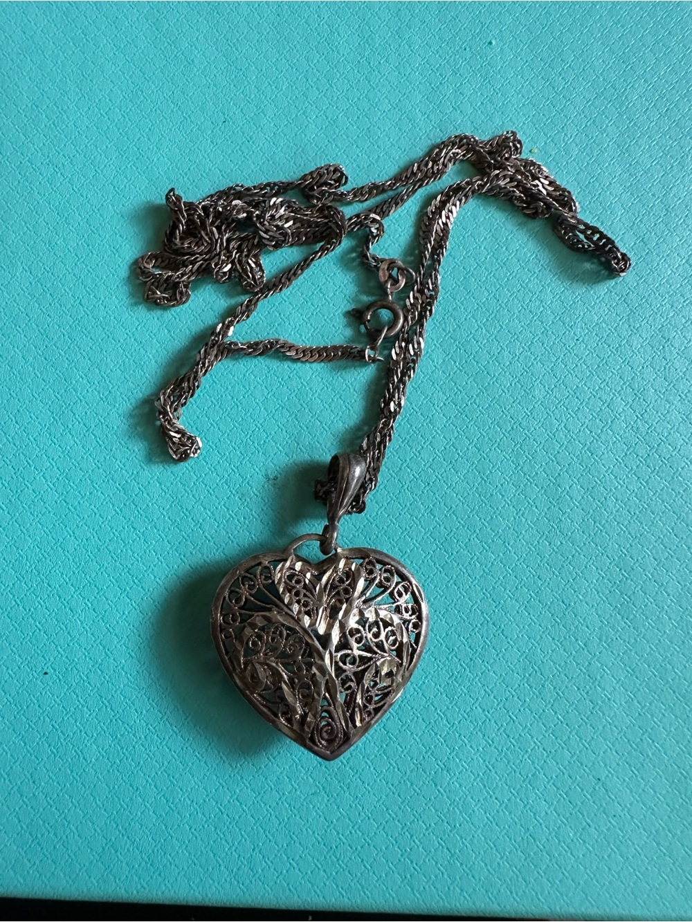 Vintage Sterling Silver Filigree Heart Pendant On 925 Chain